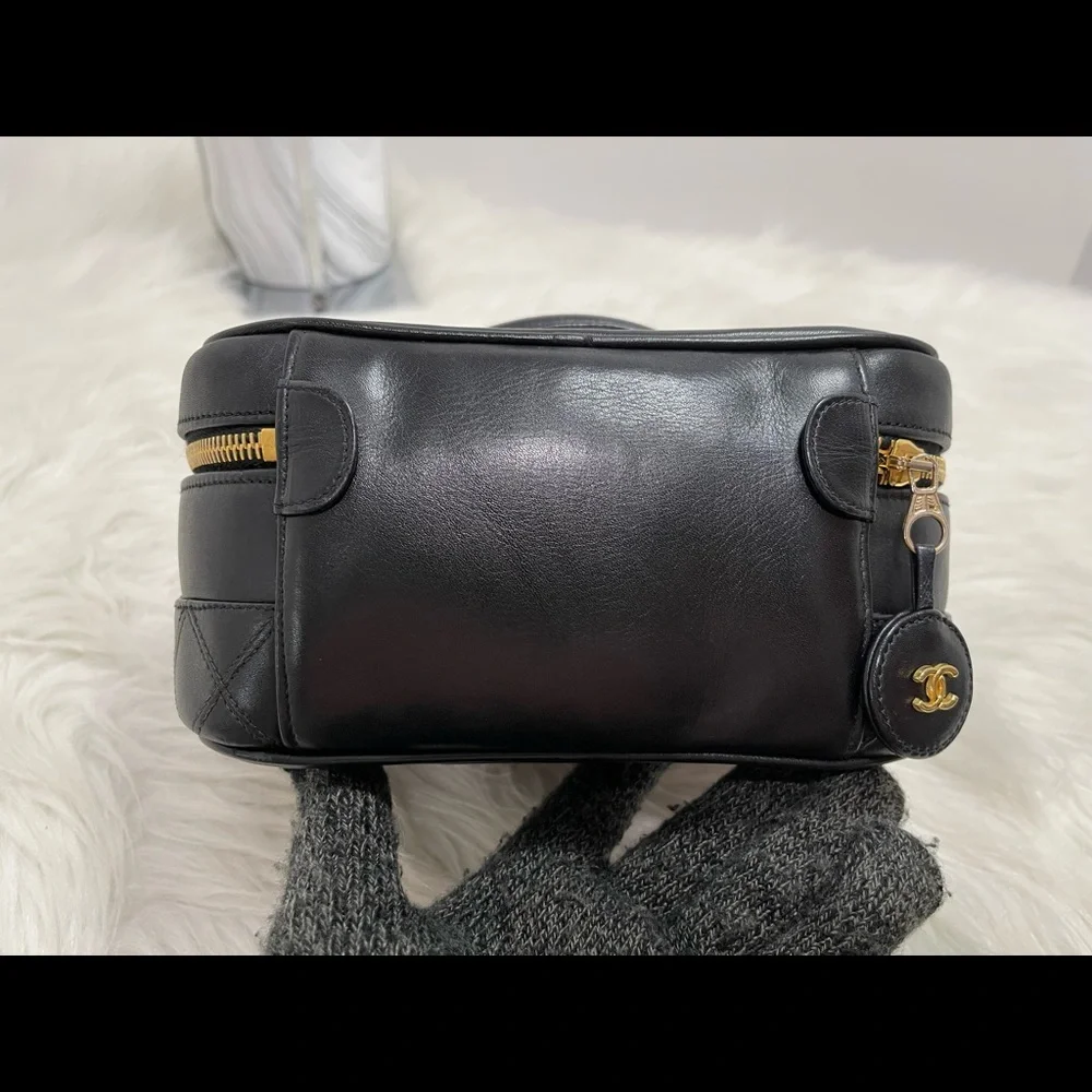Lambskin Vanity Cosmetic Case Black #2 - Picture 4 of 15